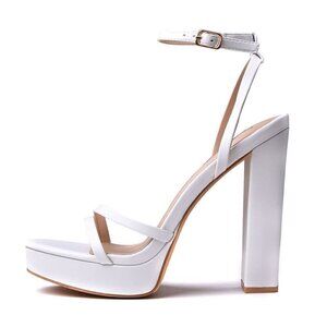 GENSHUO Women's Platform Chunky High Heels Square Toe Ankle Strap Heel Sandals 9